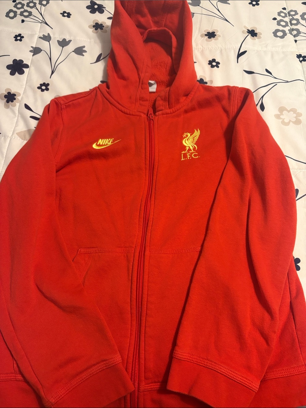 Nike Kids Red Hoodie with Yellow Liverpool FC Crest